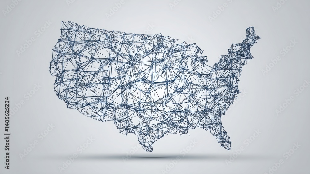 Poster united states map composed of lines and dots illustrating social welfare index and data connectivity