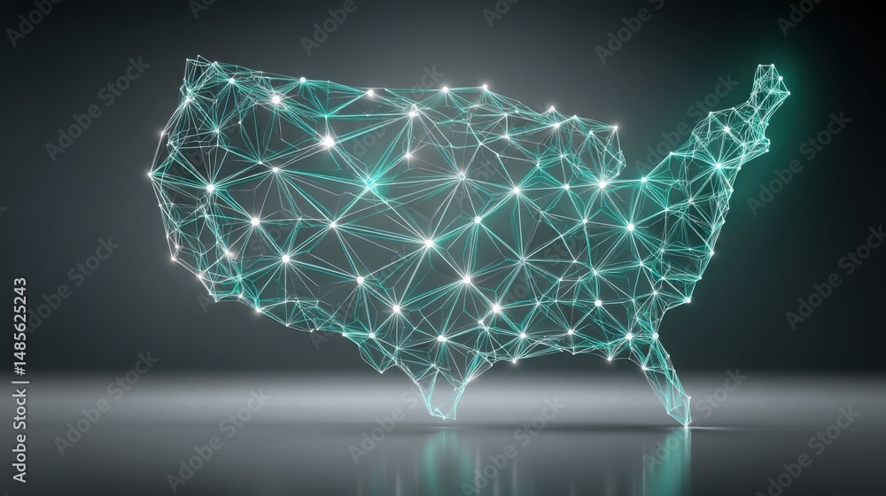 Poster united states map with network of connected lines visualizing blockchain subsidy tracker icon concep