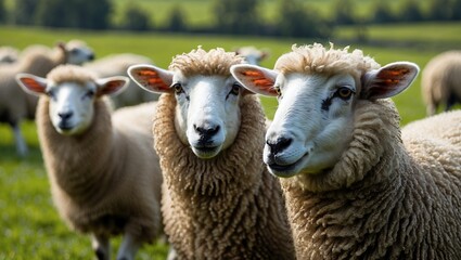 Fototapeta premium Captivating closeup of sheep grazing in lush pasture