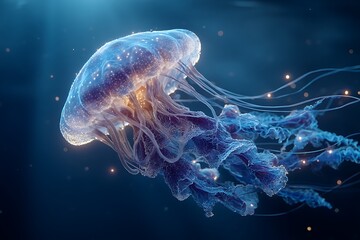 Luminous jellyfish floats gently through the ocean