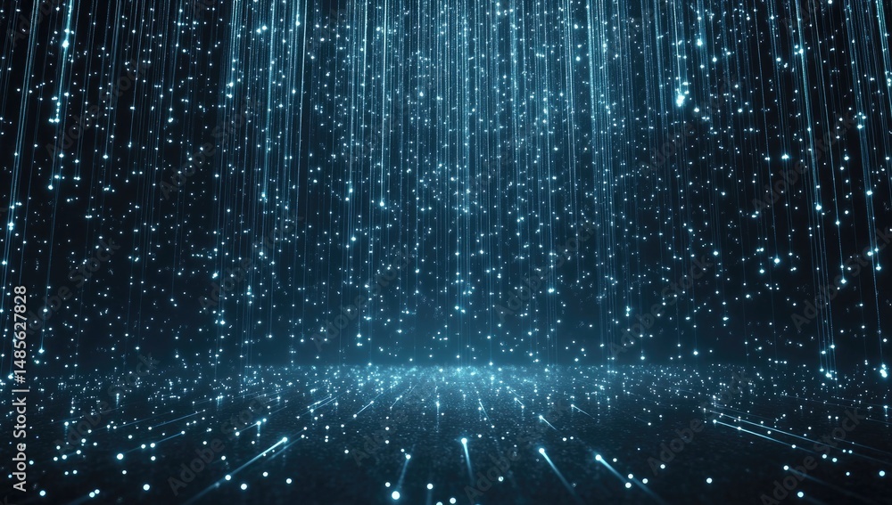 Fototapete digital rain of glowing particles. a mesmerizing display of light streaks and tiny points cascading 