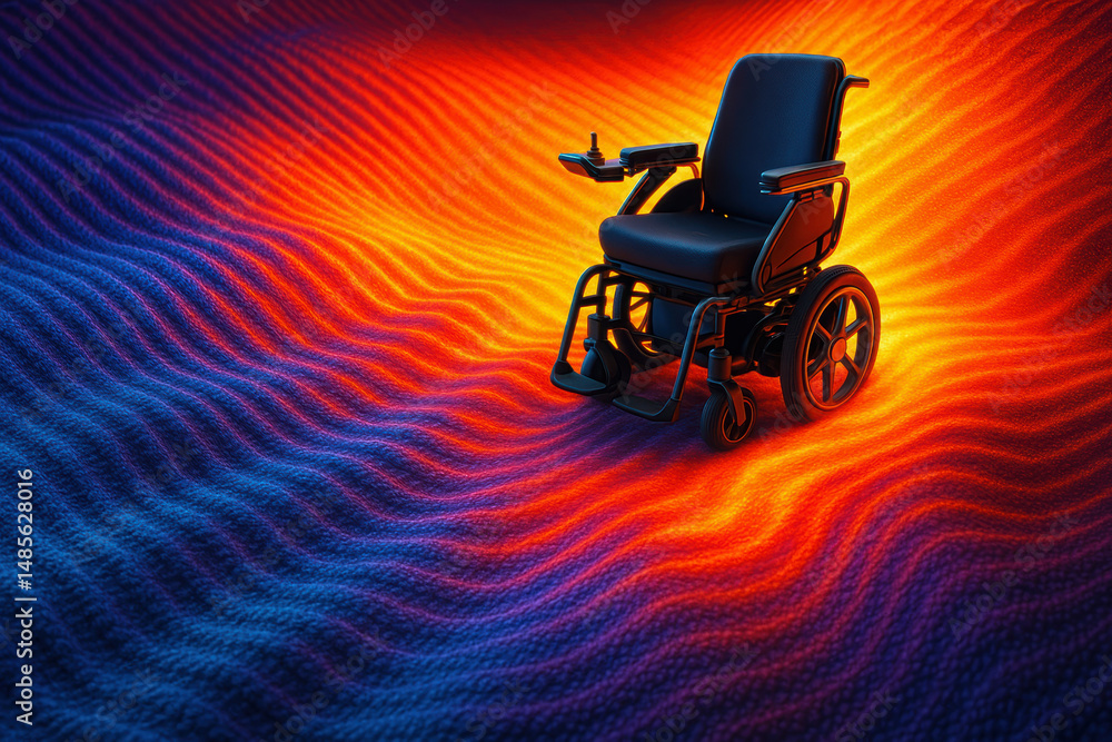 Aufkleber futuristic wheelchair with sleek design stands on textured surface glowing with warm and cool light 