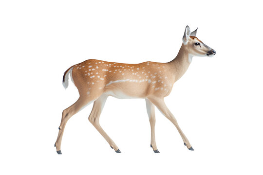 a deer walking on a white background