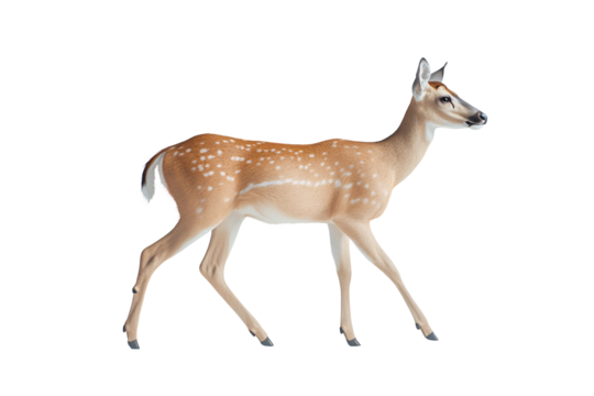 a deer walking on a white background