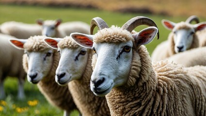 Obraz premium Closeup of sheep grazing in vibrant pasture