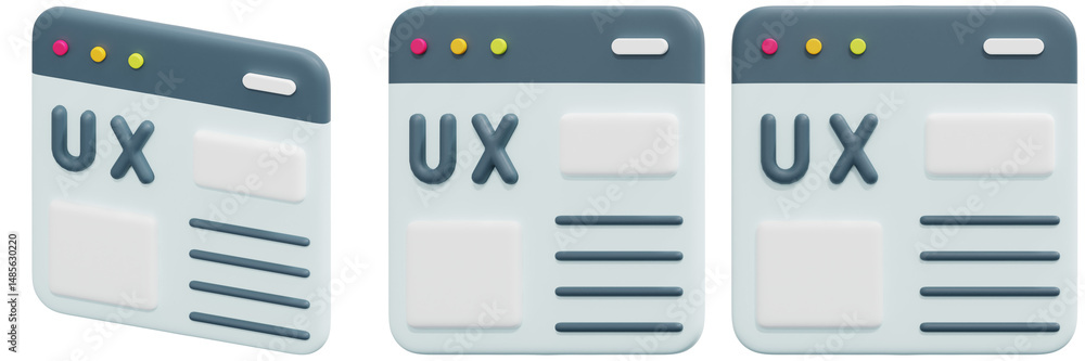 Poster set of ux interface design elements 3d render icon illustration