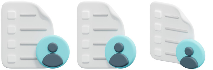 Set of 3D Rendered Document Icons with User Profiles 3d Render Icon Illustration