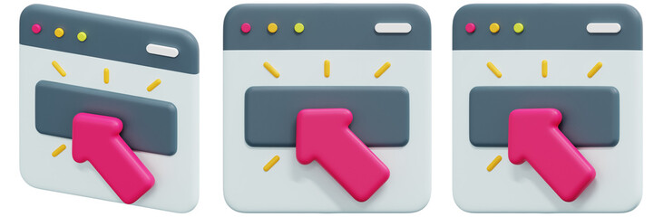 Set of Pink Arrow Click Interface 3d Render Icon Illustration