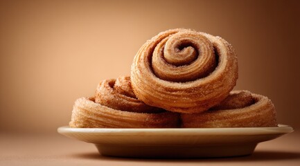 Sweet, golden swirls of cinnamon rolls on a plate