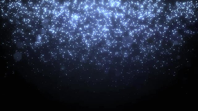 Blue particles glowing sparkles in loop overlay on black screen background easy removable, animation 4k visual effect. Glitter bokeh visual effect. Blue particles fall. celebration glitter Sparkle