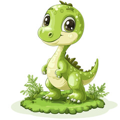 Cute cartoon dinosaur character with greenery
