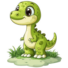 Cute cartoon dinosaur character with greenery