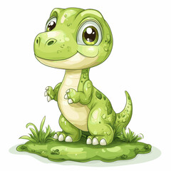 Cute cartoon dinosaur character with greenery