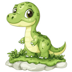 Cute cartoon dinosaur character with greenery