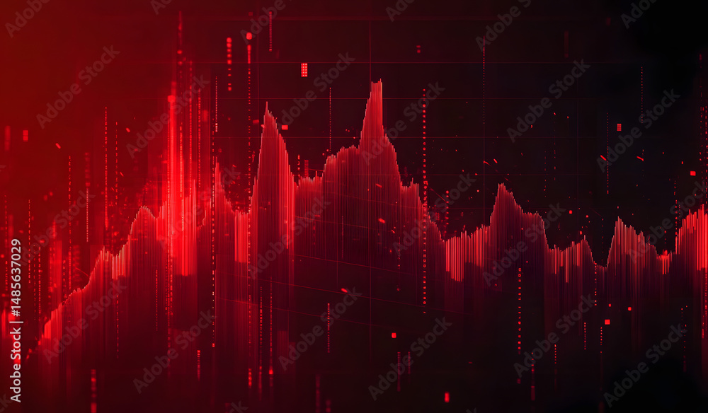 Poster red alarming graph going down showing the decline in business and economic activities, abstract grap