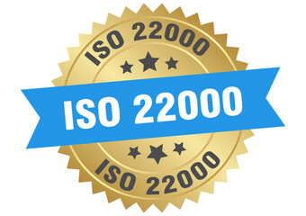 iso 22000. iso 22000 round blue and gold label isolated on transparent background