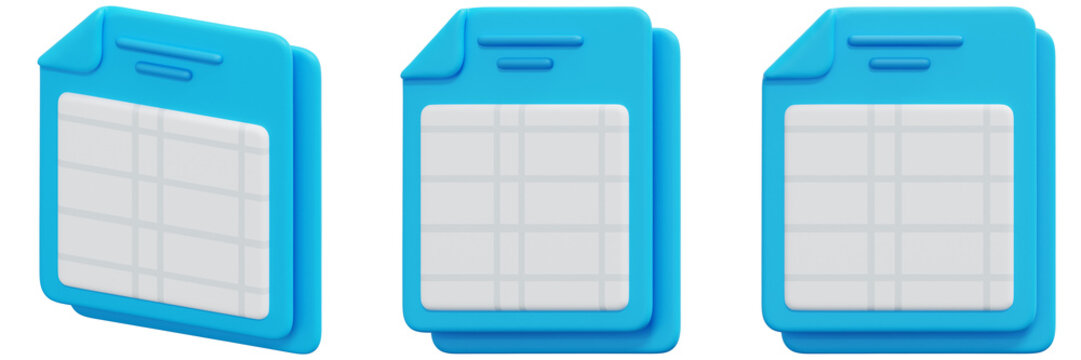 Set of Light Blue Spreadsheet Icons 3d Render Icon Illustration