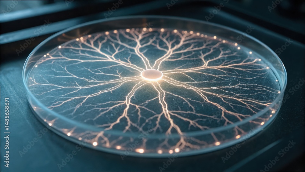 Aufkleber Abstract Neural Pattern in Circular Form with Glowing Filaments