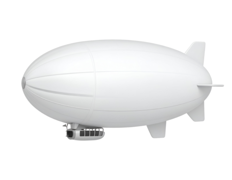 A pristine white airship, sleek and modern, floats against a black background