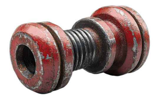 Red and black pipe with valve and gauge isolated on transparent background.