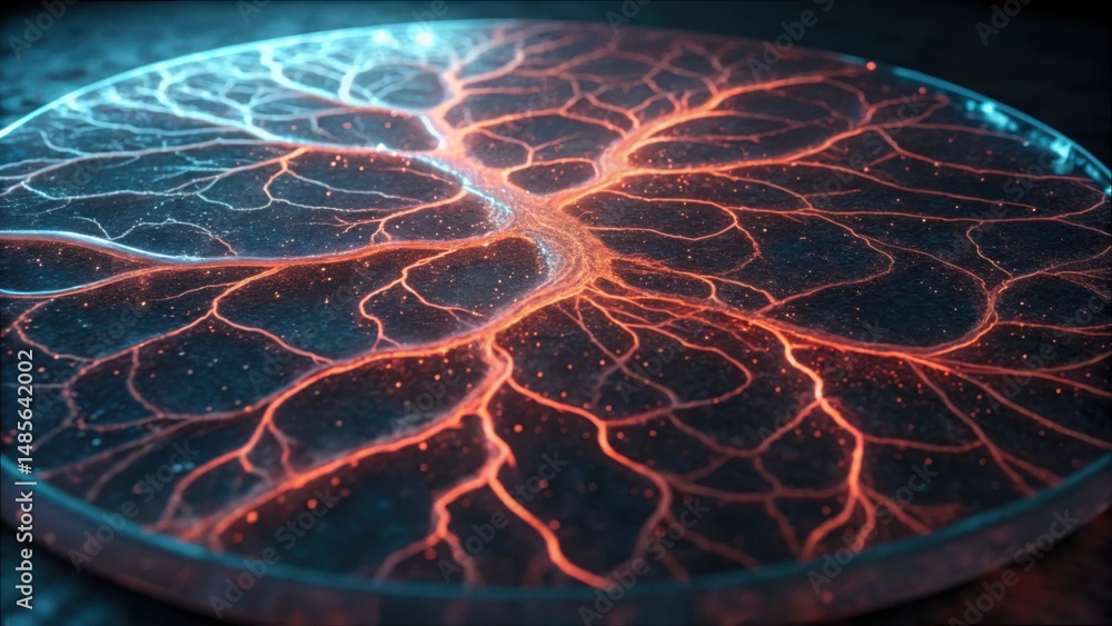 Poster intricate vascular map on polymer surface with futuristic design