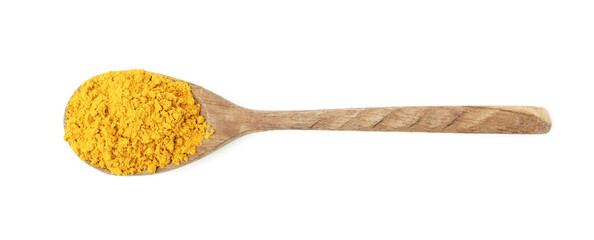 Superfood. Turmeric powder isolated on white, top view