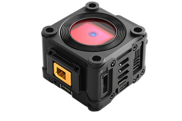 Fototapeta premium Camera lens with adjustable focus rings, lens cap, and mount, isolated on transparent background.