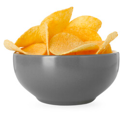 Tasty chips in bowl isolated on white