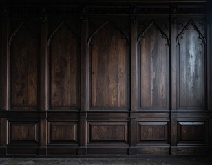 Dark Wood Paneling Wall With Gothic Arches