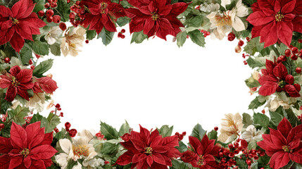 Beautiful floral border featuring red poinsettias and white flowers for festive decorations and celebrations