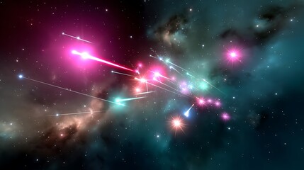 Fototapeta premium Colorful Cosmic Explosion in Outer Space with Bright Stars and Light