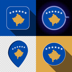 Set of modern icons with the national flag of Kosovo.