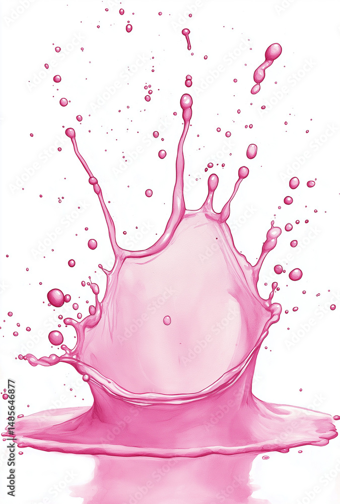 Poster minimalistic pink watercolor splash on white background – simple low-detail design with soft texture