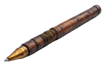 Gold and black fountain pen with ink isolated on transparent background.
