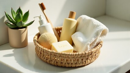 Bathroom Accessories Arranged In Basket - Still
