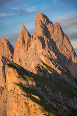 Obraz premium View of Seceda at sunset, Odle, Dolomites, Italy
