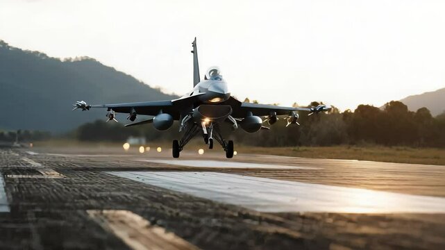 Jetfighter Landing on Military Runway