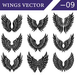 Gothic Feather Wings Vector Design Set &ndash; Angelic and Demonic Black Silhouettes for Tattoo Art, Halloween Illustration, and Fantasy Poster Graphics.