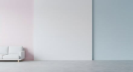 Sofa in Minimalist Room with Pastel Colored Walls