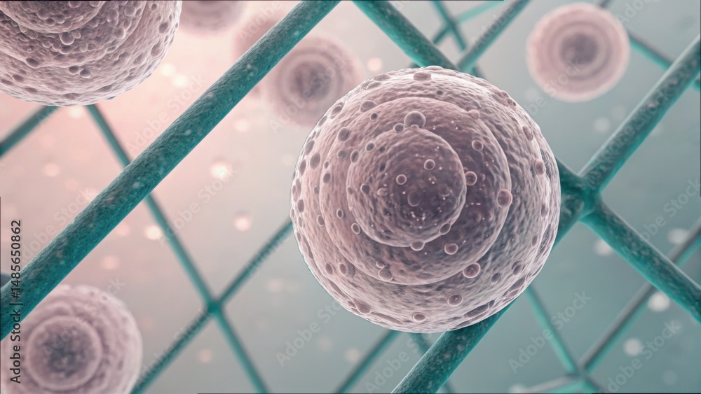 Poster Close-Up View of Cell Formation in a Scaffold Structure