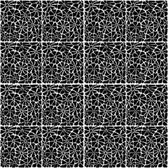 Pattern with monochrome flowers in groove style in square format.