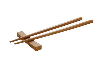 Wooden chopsticks isolated on transparent background resting on a chopstick rest for sushi, asian cuisine, or food presentation.
