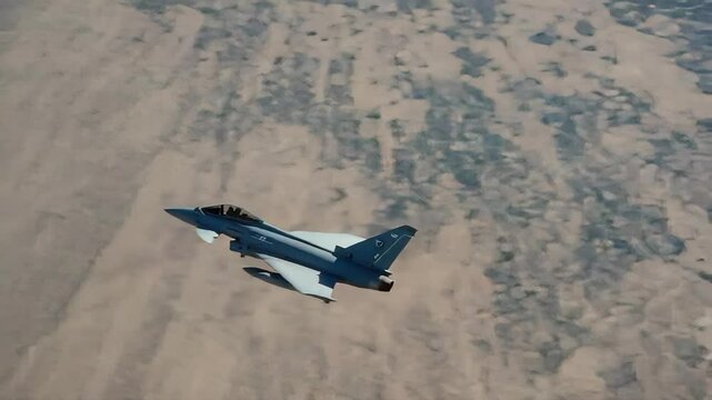 Fighter Jet Over Urban Sprawl at Dawn