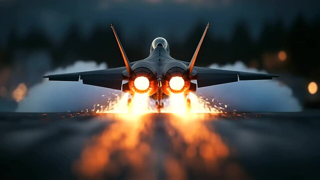 A fighter aircraft&rsquo;s jet nozzle glowing red-hot as the afterburner ignites, sending shock diamonds through the exhaust stream.