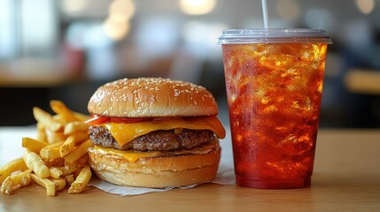 Cheeseburger, fries, and iced tea combo