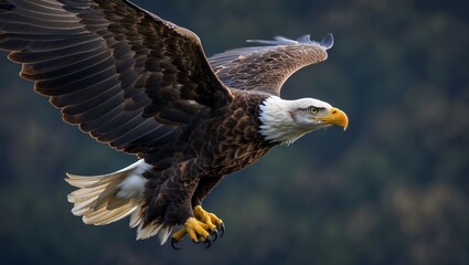 Fototapeta premium Majestic bald eagle soaring against dark sky