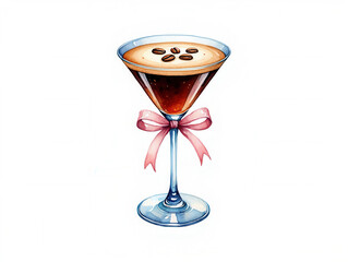 Espresso Martini Drink Hand-Painted with Decorative Bow