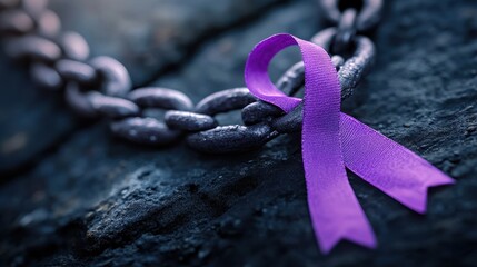Purple ribbon on a dark chain.  A symbol of hope and resilience.
