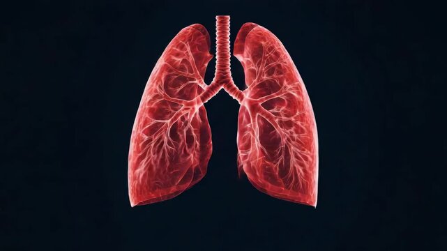 A detailed digital illustration of healthy human lungs showing the bronchial tubes and blood vessels.