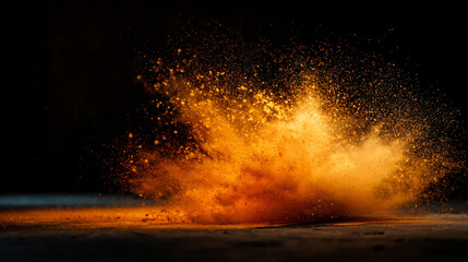 Vivid explosion of colored dust creates dynamic visual in low light environment
